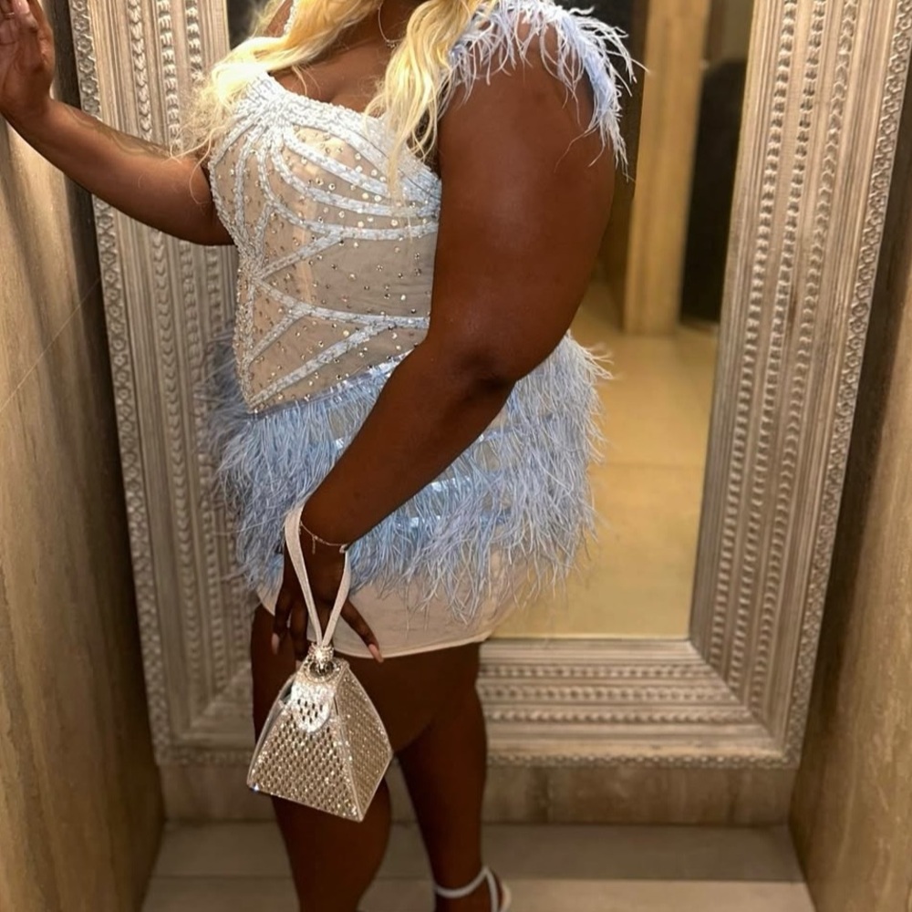 Beaded Feather Mini Dress View 3